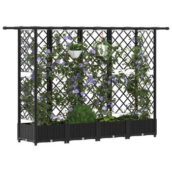 Hochbeet mit Rankgitter und Dach Schwarz 202,5 x 40 x 121 cm PP