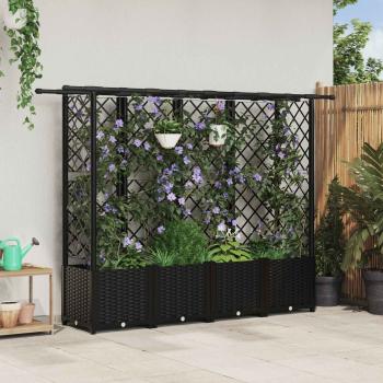 ARDEBO.de - Hochbeet mit Rankgitter und Dach Schwarz 202 x 40 x 136 cm PP