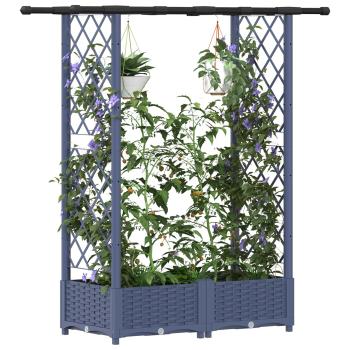 Hochbeet mit Rankgitter und Dach Grau 122,5 x 40 x 121 cm PP