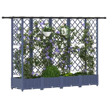 Hochbeet mit Rankgitter und Dach Grau 202,5 x 40 x 121 cm PP