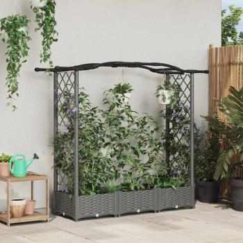 ARDEBO.de - Hochbeet mit Rankgitter und Dach Hellgrau 169 x 40 x 123 cm PP