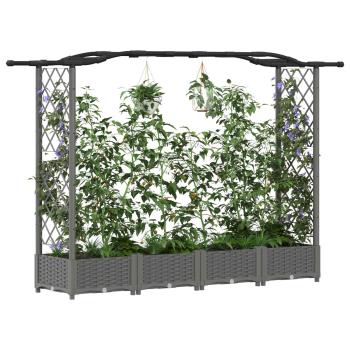 Hochbeet mit Rankgitter und Dach Hellgrau 207 x 40 x 123 cm PP