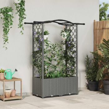 ARDEBO.de - Hochbeet mit Rankgitter und Dach Hellgrau 125 x 40 x 138 cm PP