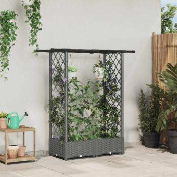 ARDEBO.de - Hochbeet mit Rankgitter und Dach Hellgrau 122,5 x 40 x 121 cm