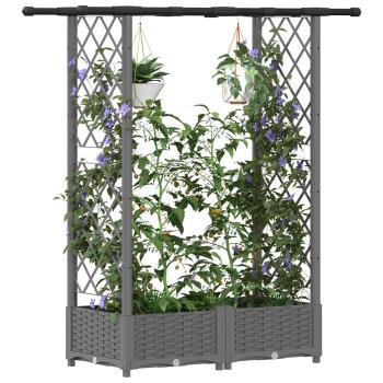 Hochbeet mit Rankgitter und Dach Hellgrau 122,5 x 40 x 121 cm