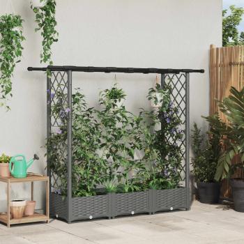 ARDEBO.de - Hochbeet mit Rankgitter und Dach Hellgrau 164 x 40 x 121 cm PP