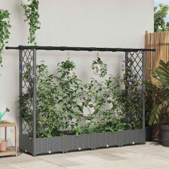 ARDEBO.de - Hochbeet mit Rankgitter und Dach Hellgrau 203 x 40 x 121 cm PP