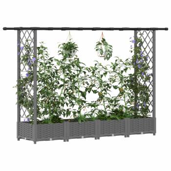 Hochbeet mit Rankgitter und Dach Hellgrau 203 x 40 x 121 cm PP
