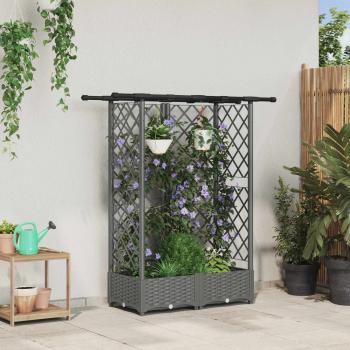 ARDEBO.de - Hochbeet mit Rankgitter und Dach Hellgrau 124 x 40 x 121 cm PP