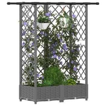Hochbeet mit Rankgitter und Dach Hellgrau 124 x 40 x 121 cm PP