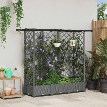 ARDEBO.de - Hochbeet mit Rankgitter und Dach Hellgrau 164 x 40 x 121 cm PP