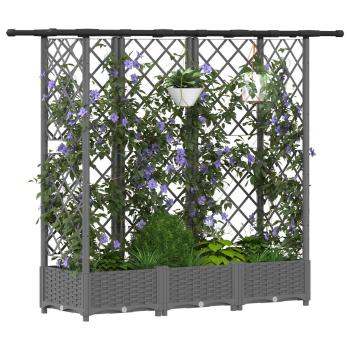 Hochbeet mit Rankgitter und Dach Hellgrau 164 x 40 x 121 cm PP
