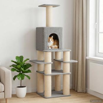 ARDEBO.de - Katzennbaum mit Sisal-Kratzsäulen Hellgrau 180 cm
