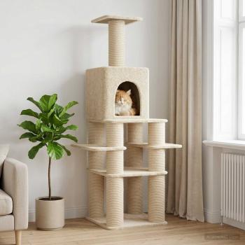 ARDEBO.de - Katzennbaum mit Sisal-Kratzsäulen Creme 180 cm