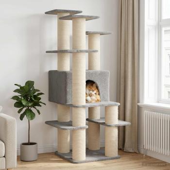 ARDEBO.de - Katzennbaum mit Sisal-Kratzsäulen Hellgrau 161 cm