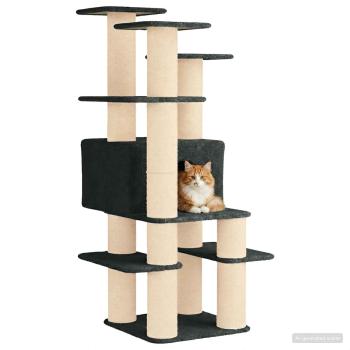 Katzennbaum mit Sisal-Kratzsäulen Dunkelgrau 161 cm