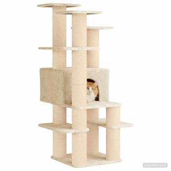 Katzennbaum mit Sisal-Kratzsäulen Creme 161 cm