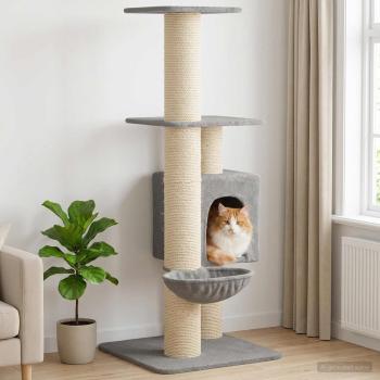 ARDEBO.de - Katzennbaum mit Sisal-Kratzsäulen Hellgrau 137 cm