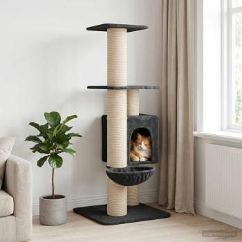 ARDEBO.de - Katzennbaum mit Sisal-Kratzsäulen Dunkelgrau 137 cm