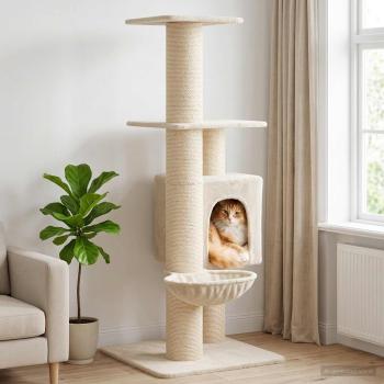 ARDEBO.de - Katzennbaum mit Sisal-Kratzsäulen Creme 137 cm