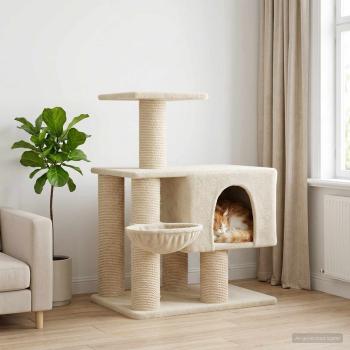 ARDEBO.de - Katzennbaum mit Sisal-Kratzsäulen Creme 96 cm