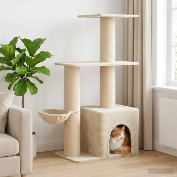 ARDEBO.de - Katzennbaum mit Sisal-Kratzsäulen Creme 133 cm