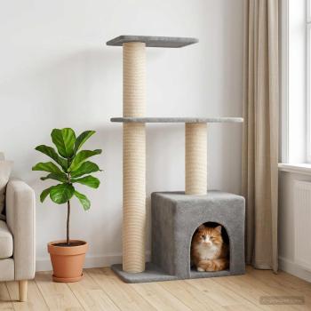 ARDEBO.de - Katzennbaum mit Sisal-Kratzsäulen Hellgrau 133 cm