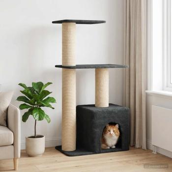 ARDEBO.de - Katzennbaum mit Sisal-Kratzsäulen Dunkelgrau 133 cm