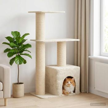 ARDEBO.de - Katzennbaum mit Sisal-Kratzsäulen Creme 133 cm