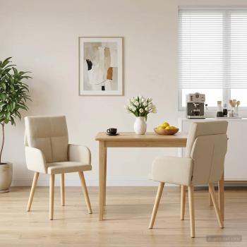 ARDEBO.de - Esszimmerstühle 2 stk. Stoff Creme 60 x 56 x 93 cm