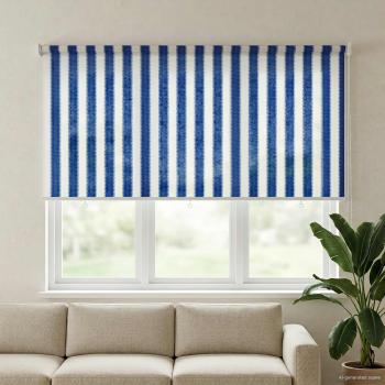 ARDEBO.de - Außenrollo 90% UV-Block Blau-weiß gestreift 120 x 140 cm HDPE