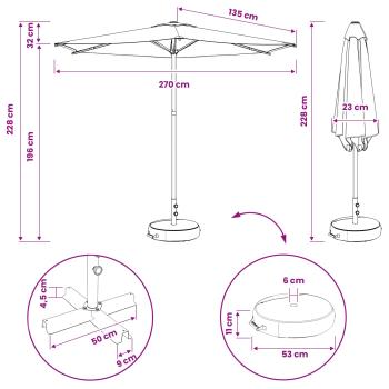 Garten-Schirm mit Fuß 270 x 270 cm Polyester Rechtwinklig