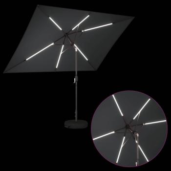 Gartenparasol mit LED-Lichtern und Sockel 200 x 300 cm