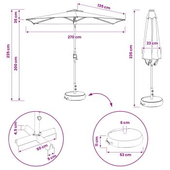 Gartenparasol mit LED-Lichtern und Sockel 270 x 270 cm