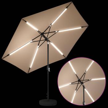 Gartenparasol mit LED-Lichtern und Sockel 300 x 300 cm