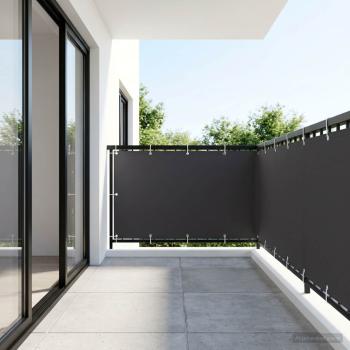 Balkon-Sichtschutz 1,2 x 25 m Stoff mit PU-Beschichtung Schwarz