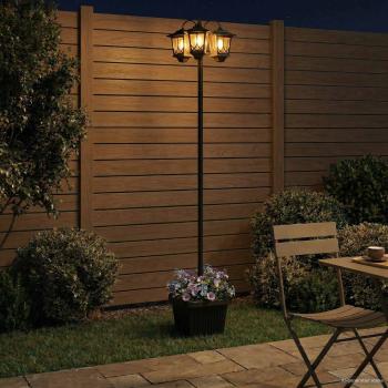 ARDEBO.de - 3-Kopf Laternenpfahl Schwarz 32 x 32 x 188 cm Aluminium und ABS