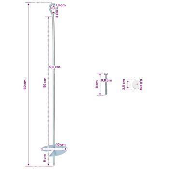 Erdanker 2 Stk. Ø10 x 60 cm Galvanisiertes Metall Silber