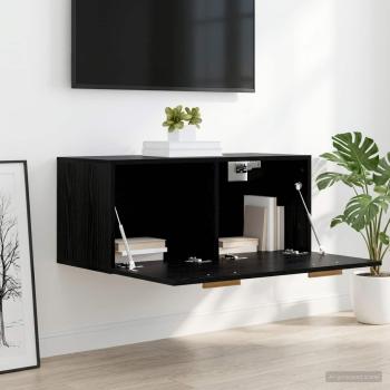 Wandschrank Wandhalterung Schwarz Eichen-Optik Holzwerkstoff