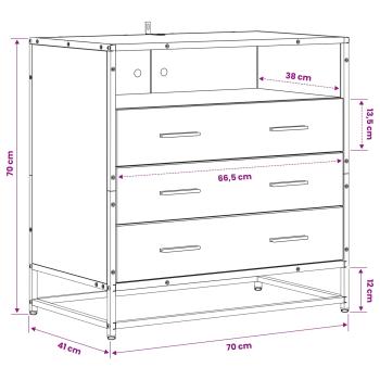Schubladenschrank 3-Schublade Altholz 70 x 41 x 70 cm