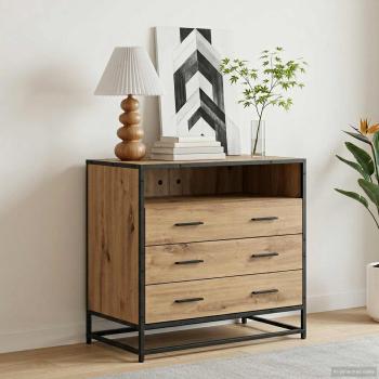 ARDEBO.de - Schubladenschrank 3-Schublade Artisan-Eiche 70 x 41 x 70 cm