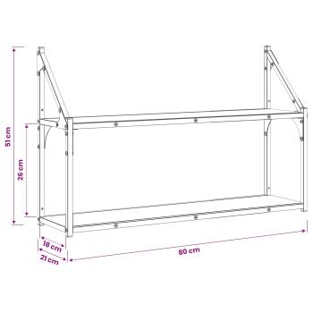 Wandregal Wandhalterung Artisan-Eiche 80 x 21 x 51 cm Metall PB
