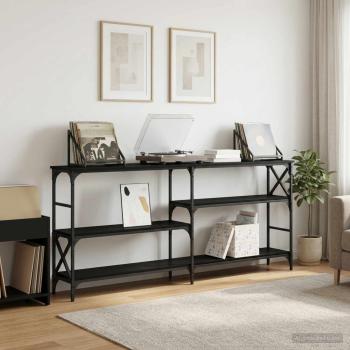 ARDEBO.de - Konsolentisch Schwarz Eichen-Optik 180 x 29 x 76,5 cm Metall PB