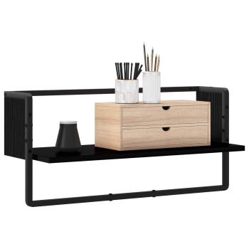 Wandregal Wandhalterung Schwarz Eichen-Optik 65 x 25 x 30 cm