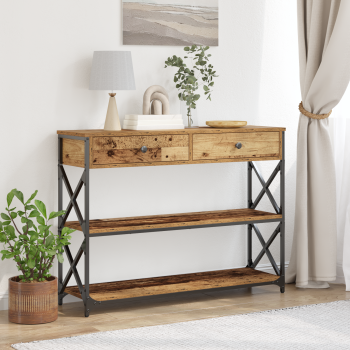 ARDEBO.de - Konsole Tisch Altholz 100 x 28 x 75 cm Schichtholz und Metall