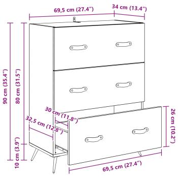 Kommode mit Schubladen Altholz 69,5 x 34 x 90 cm Holzwerkstoff