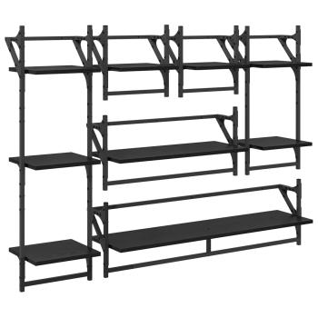 Wandregal-Set 6 stk. Schwarz Eichen-Optik 100 x 25 x 30 cm