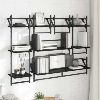 Wandregal-Set 6 stk. Schwarz Eichen-Optik 100 x 25 x 30 cm
