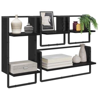 Wandregal-Set 4 stk. Schwarz Eichen-Optik 65 x 25 x 30 cm
