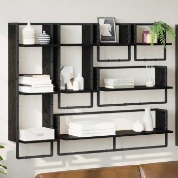ARDEBO.de - Wandregal-Set Wandhalterung 6 Stk. Schwarz Eichen-Optik